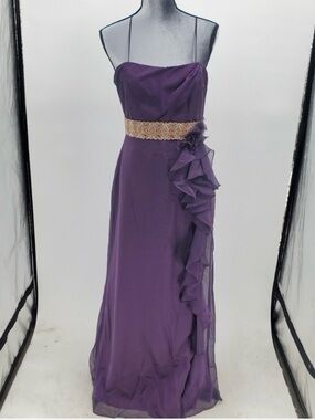 ◇ Jim Hjelm Ruffle Spaghetti Strap Chiffon Formal Maxi Dress Purple Size 12